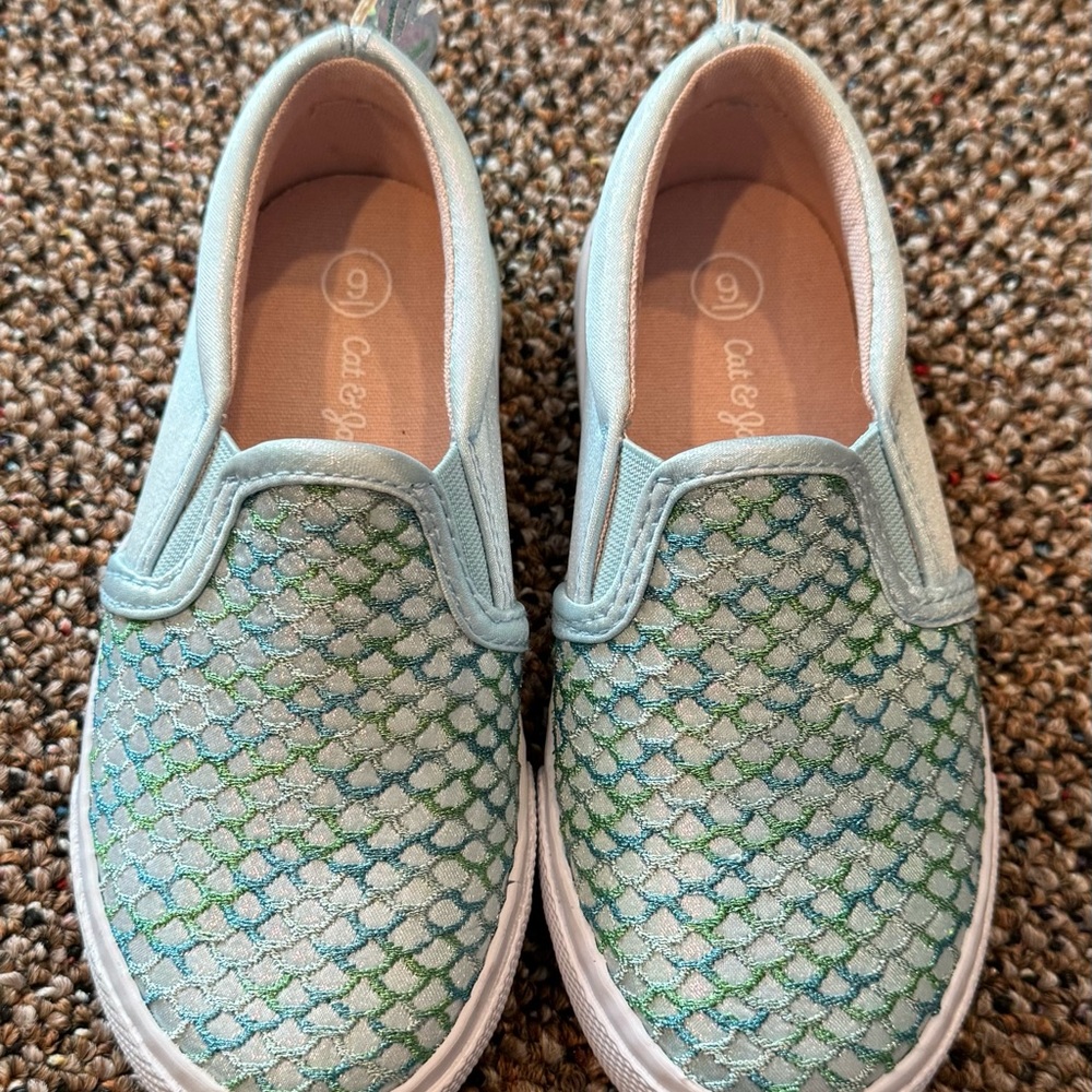 Cat & Jack Blue and Green Slip-On Sneakers with Mermaid Design